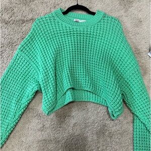 Green Cropped Knit Sweater